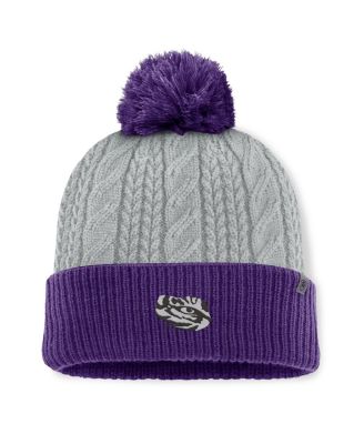 Women's Gray/Purple LSU Tigers Becca Cuffed Knit Hat with Pom