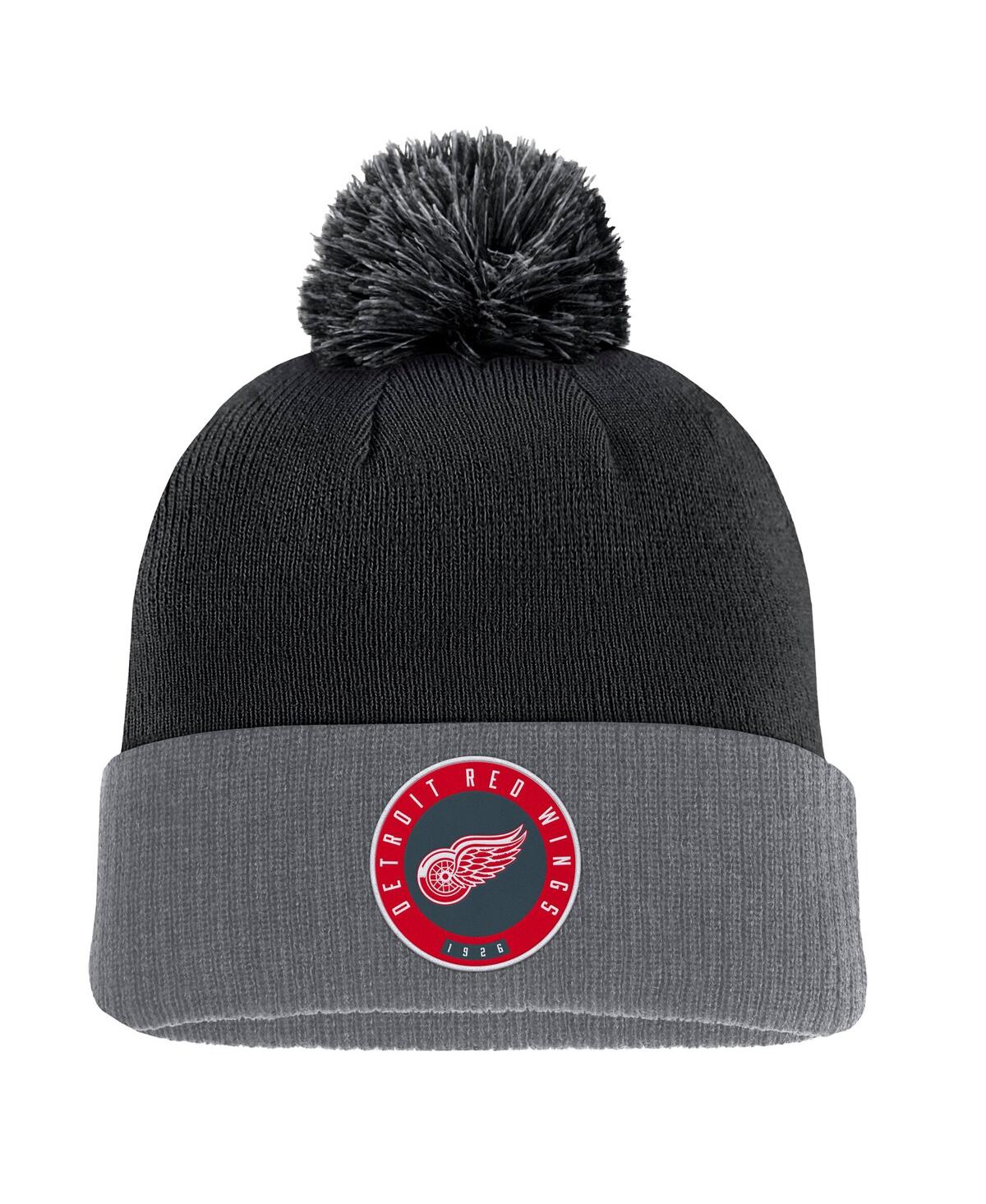 Fanatics Men's Black Detroit Red Wings Cuffed Knit Hat With Pom In Black