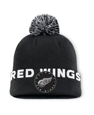 Fanatics - Men's Black Detroit Red Wings Fundamental High Stick Cuffed Knit Hat with Pom