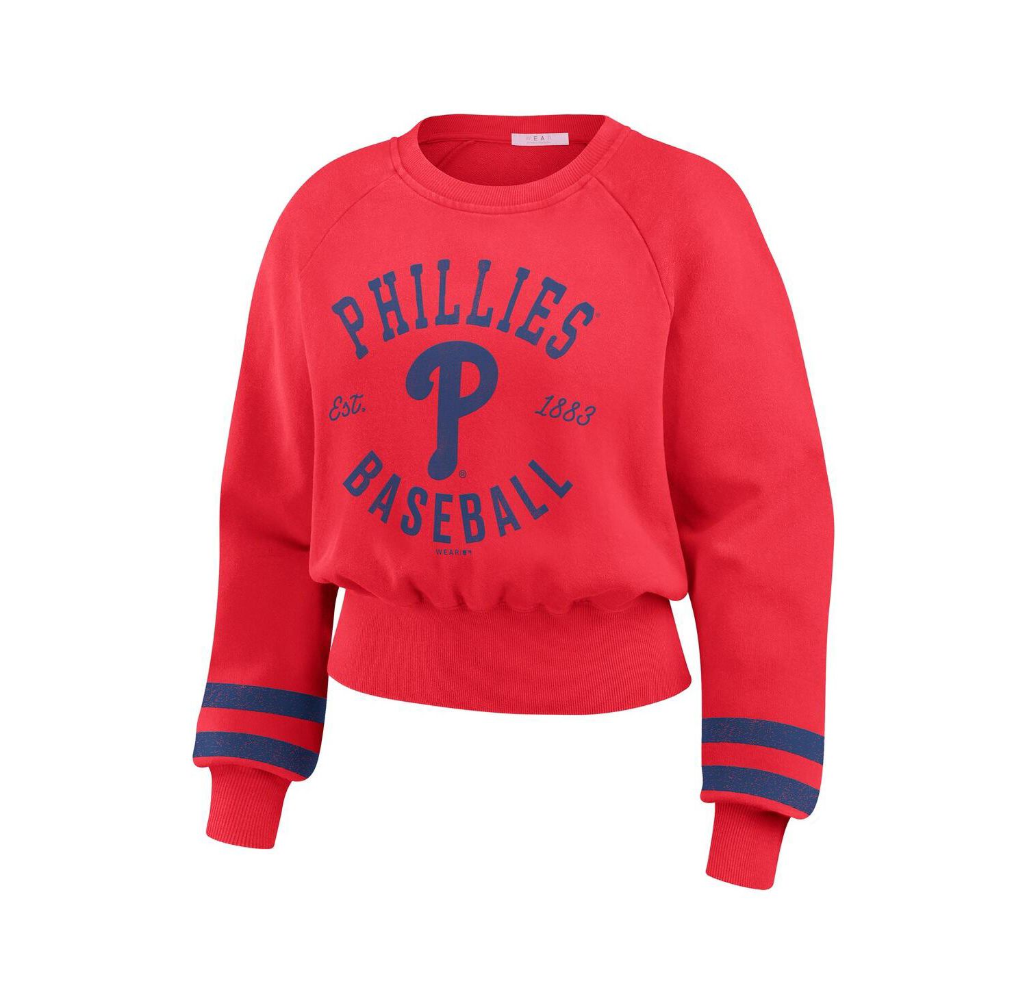 Women's Red Philadelphia Phillies Vintage Washed Cropped Pullover Sweatshirt