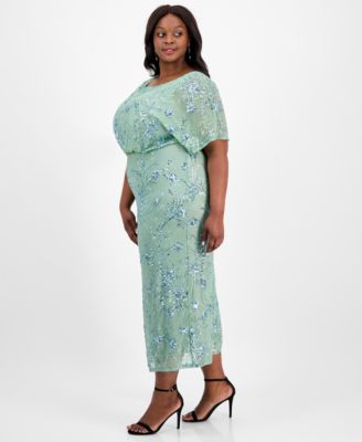 Plus Size Round-Neck Blouson Sequin Dress