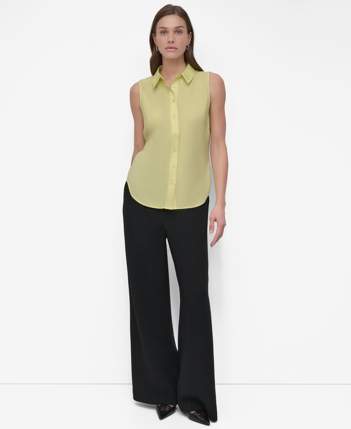 Dkny Women's Sleeveless Button-front Collared Blouse In Light Lemon