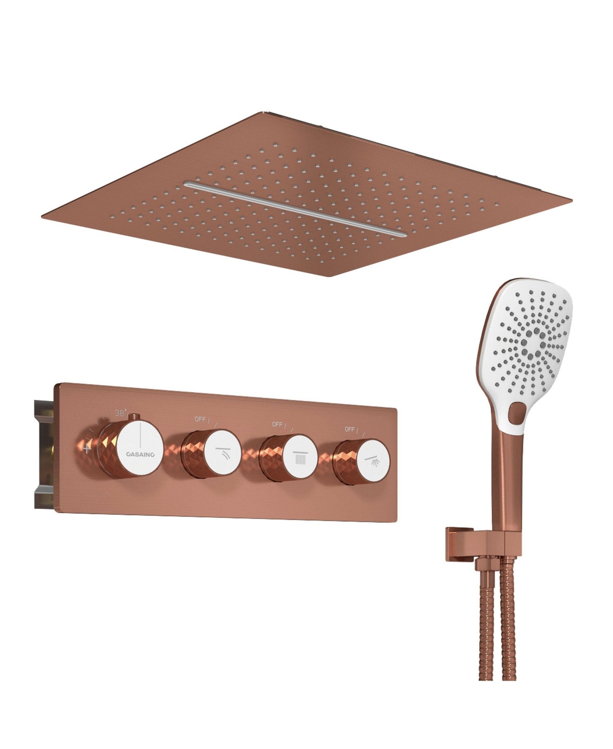 3 Functions Thermostatic Complete Rainfall Shower System with Body Spray - Matte white