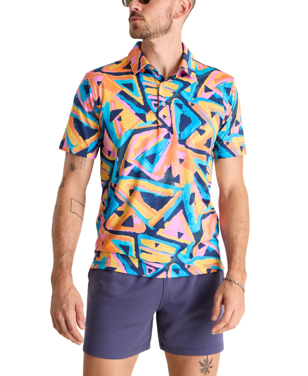 CHUBBIES MEN'S THE EXPLODING NACHO SHORT SLEEVE GEO PRINT POLO SHIRT 