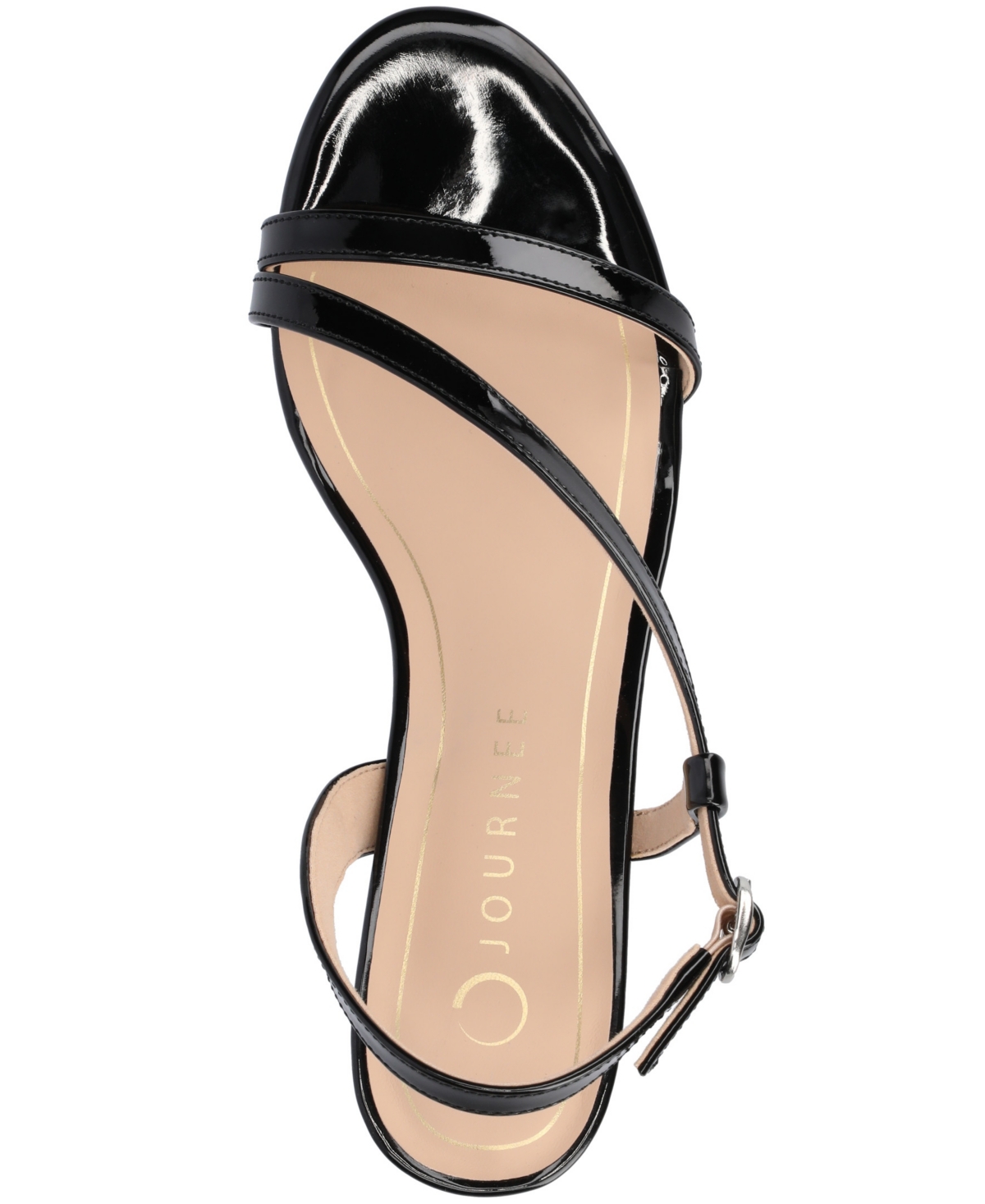 Shop Journee Collection Women's Jemry Asymmetrical Strap Kitten Heel Strap Dress Sandals In Black Patent