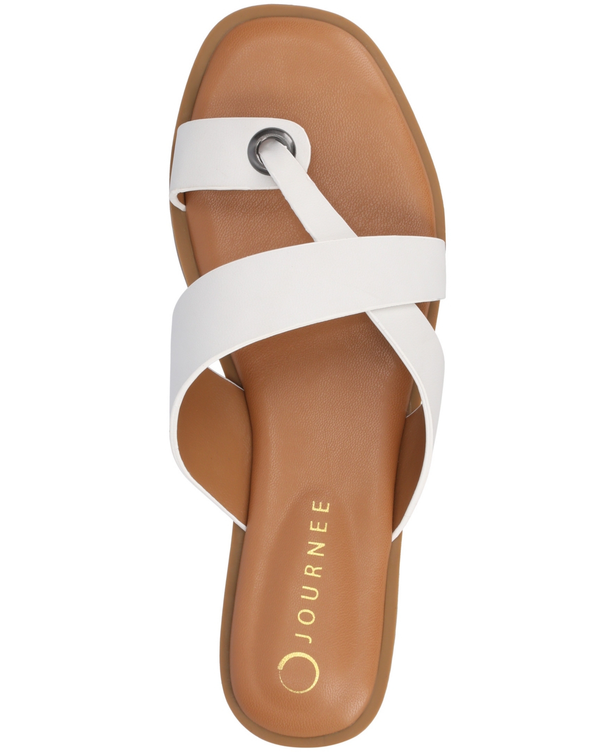Shop Journee Collection Women's Prizzie Toe Ring Strappy Flat Sandals In Bone