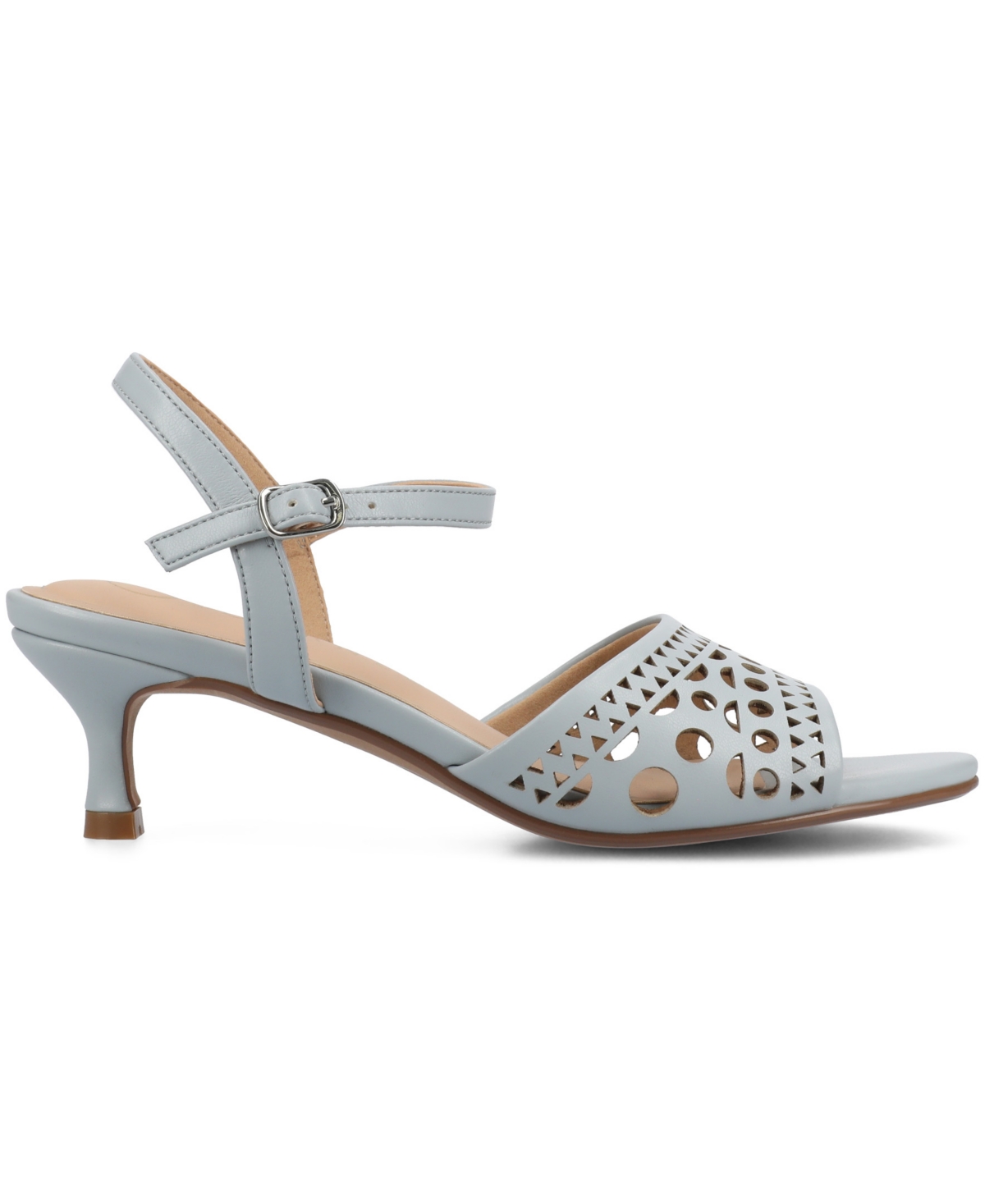 Shop Journee Collection Women's Jessly Perforated Kitten Heel Dress Sandals In Light Blue