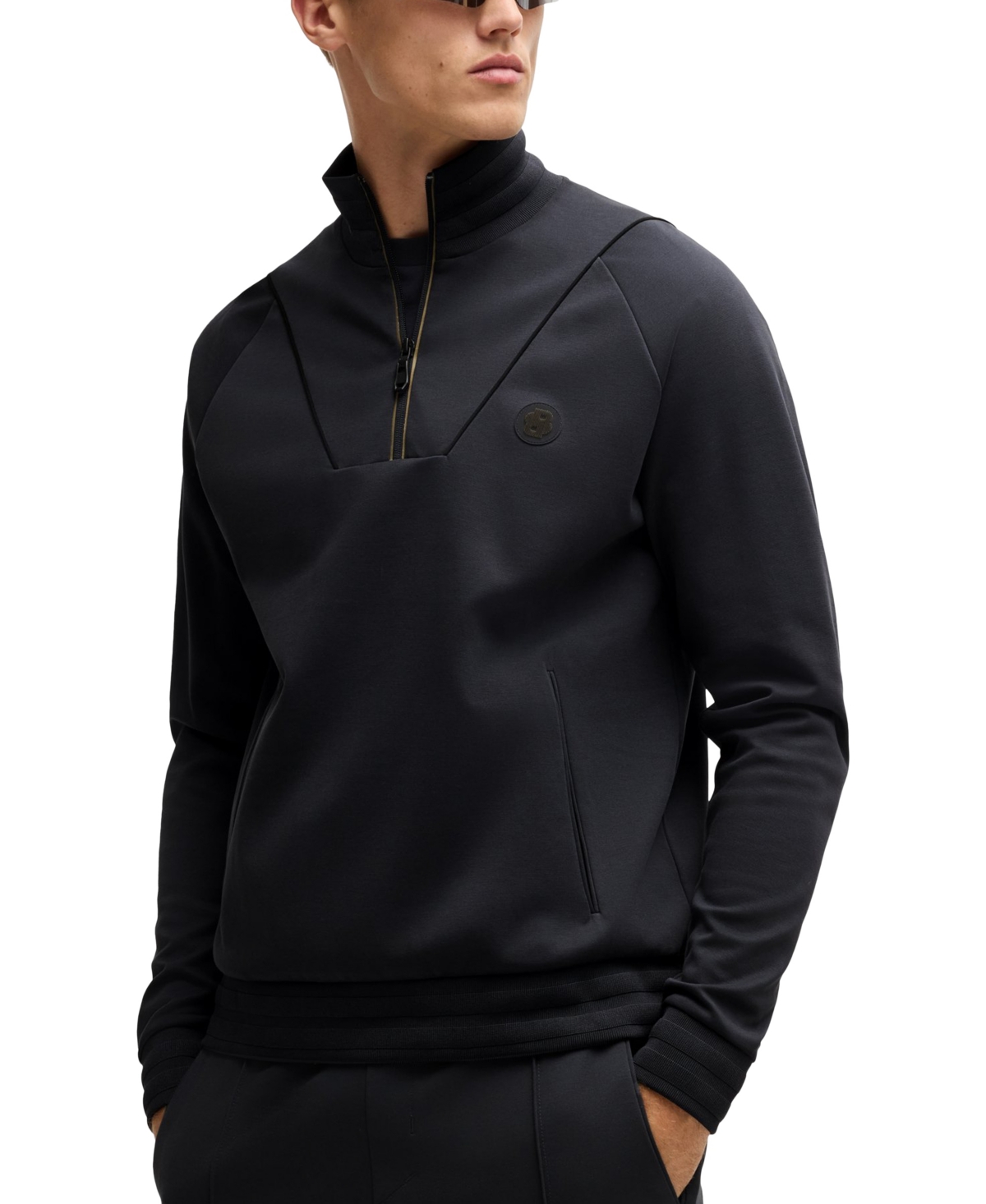 Hugo Boss Boss By  Men's Double B Monogram Zip-neck Sweatshirt In Blue
