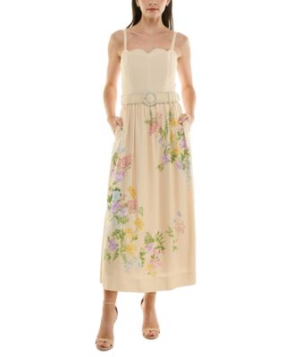 Women's Floral-Print Belted Fit & Flare Dress