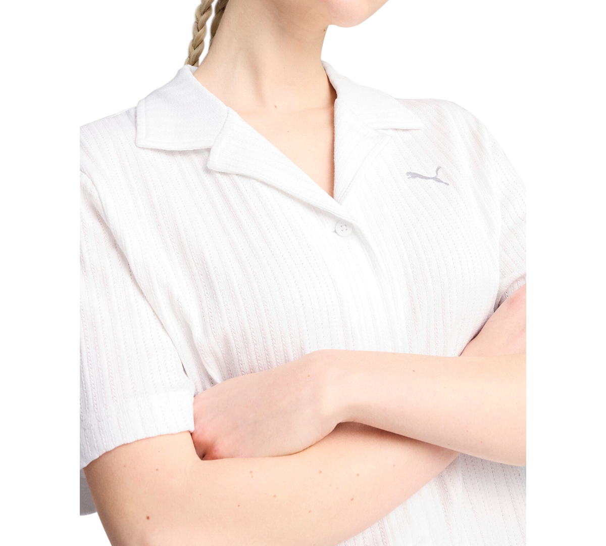 Puma Women's Wardrobe Essential Short-sleeve Pointelle Shirt
