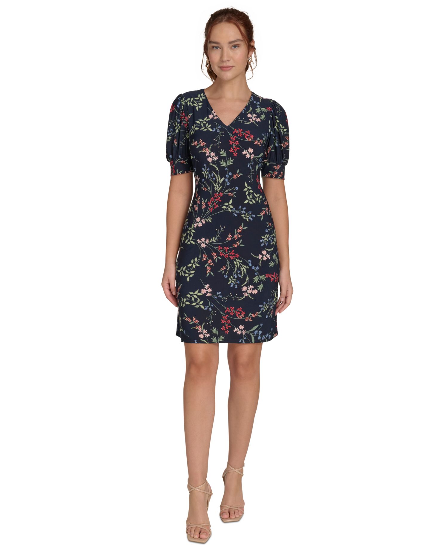 Women's Puffed-Sleeve Floral Shift Dress