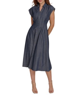 Tommy Hilfiger Women's Denim Midi Cap-Sleeve Shirtdress - Macy's