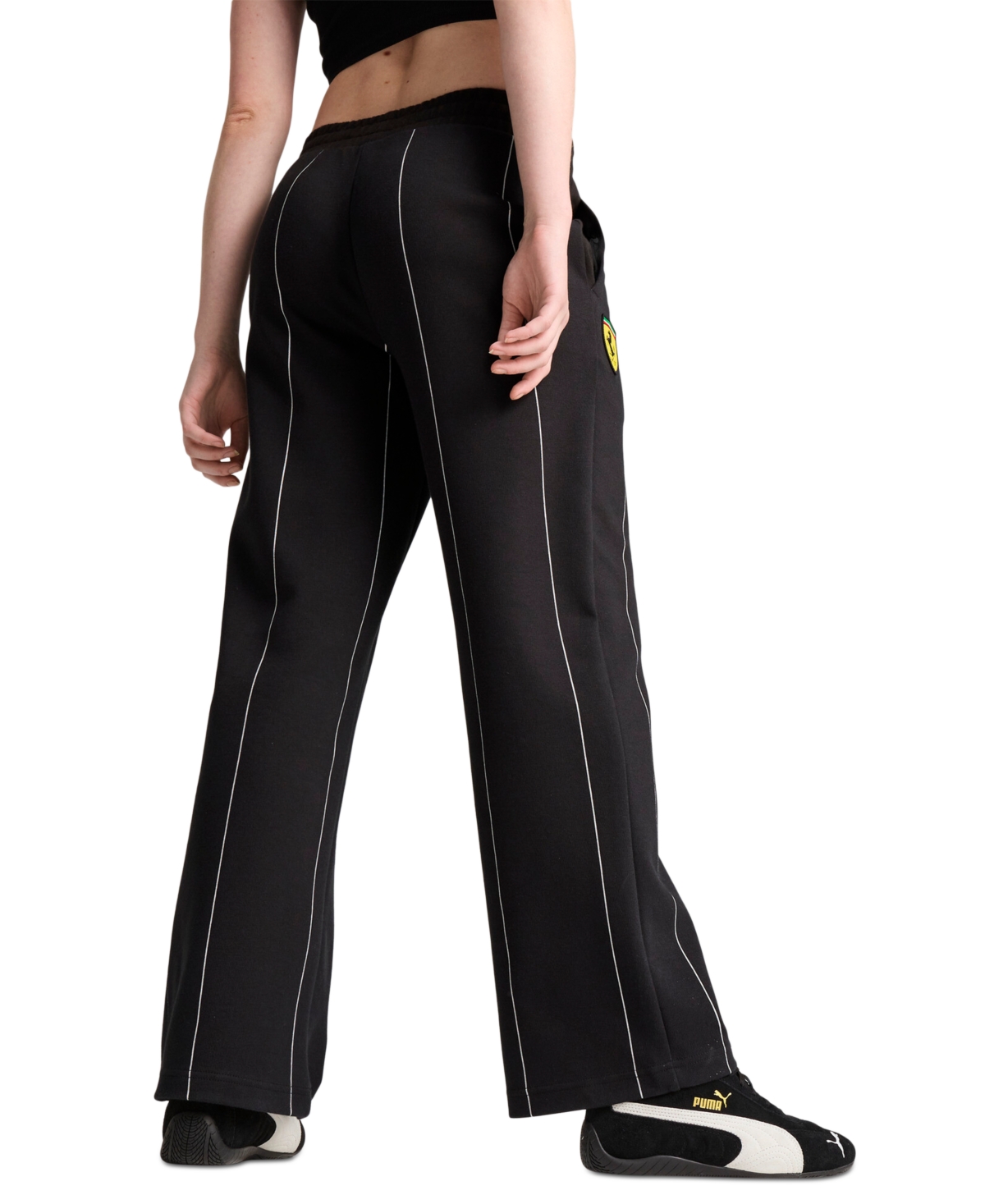 Puma Women's Ferrari Racing Contrast-piping Track Pants In  Black