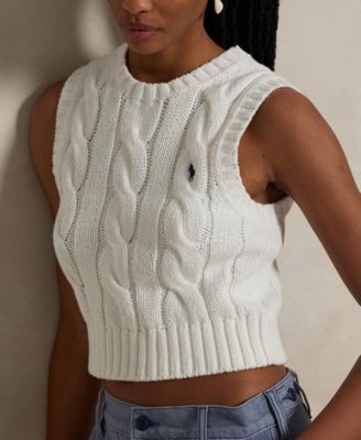 売れ筋商品|||ラルフローレン ニット&セーター アウター レディース Women's Cable-Knit Cotton Cropped Sweater Vest White Polo Ralph Lauren Women's Cable-Knit Cotton Cropped Sweater