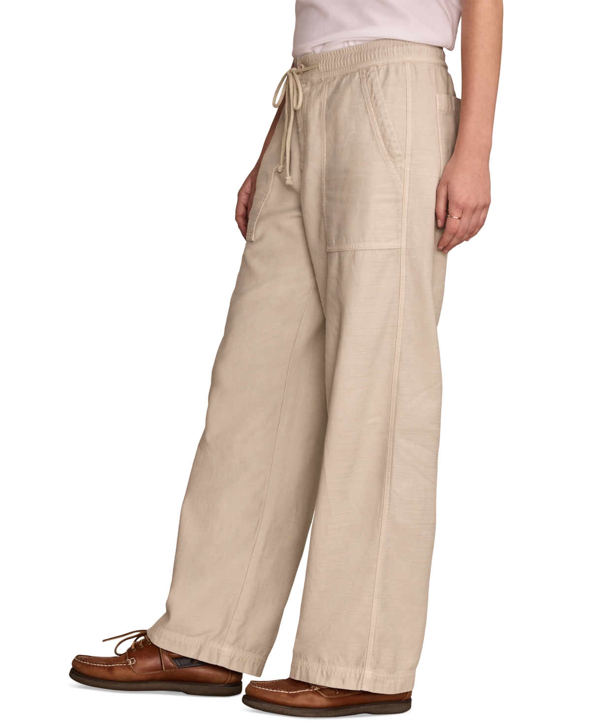 Shop Lucky Brand Women's Cotton Relaxed Wide-leg Utility Pants In Tofu