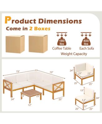 Set of 6 Acacia Wood Patio Furniture Set w/ Cushions & Coffee Table