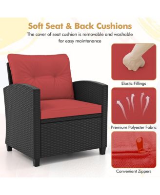 3 PCS Patio Furniture Set w/Tempered Glass Coffee Table Washable Cushions