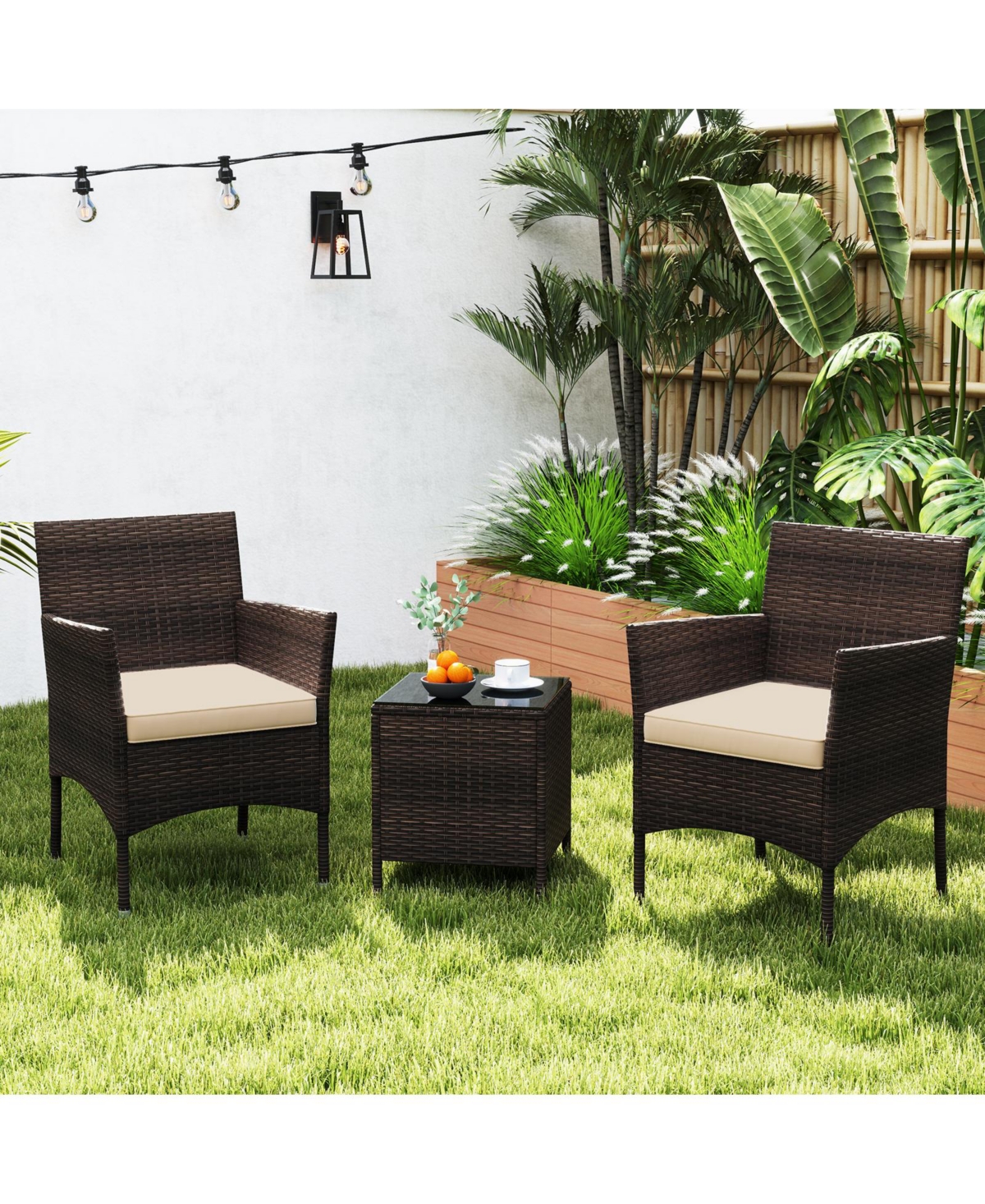 Slickblue 3-Piece Patio Conversation Set with Cushioned Seating and Stylish Glass Table