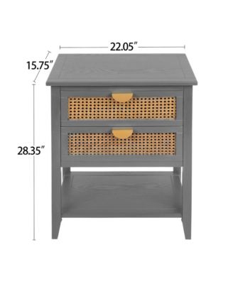 2 Drawer Nightstand Bedside Table with Rattan Drawers Side Table End Table with Storage Small Nightstand with Open Shelf for Bedroom