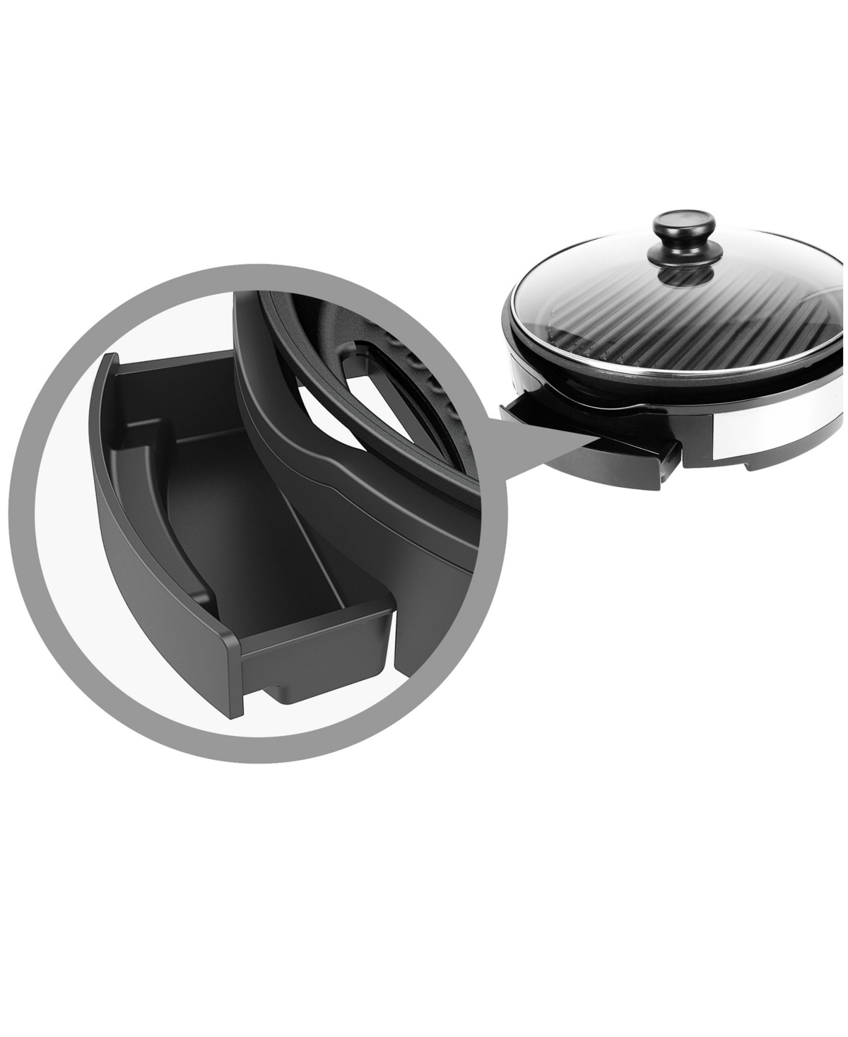 Elite Cuisine 12-inch Stainless Steel Deluxe Indoor Grill With Tempered Glass Lid In Black,stainless Steel