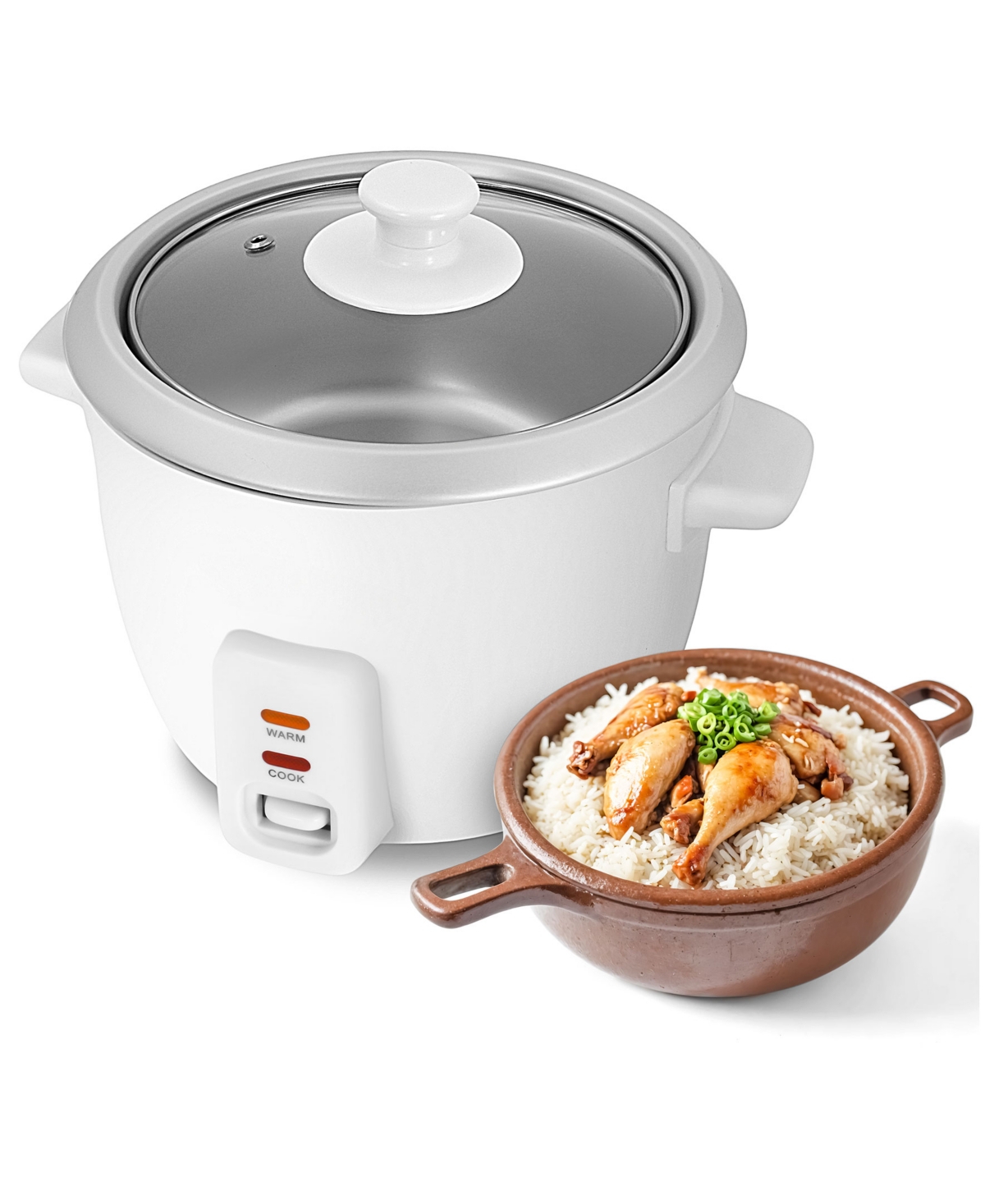 Elite Cuisine 6 Cup Rice Cooker With Glass Lid In White