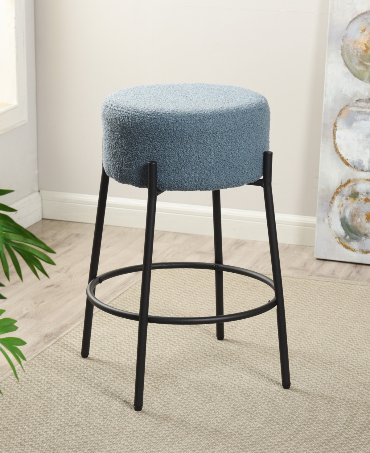 Stylecraft Home Collection 26" Soloist Boucle Upholstered Minimalist Counter Stool In Sky Blue