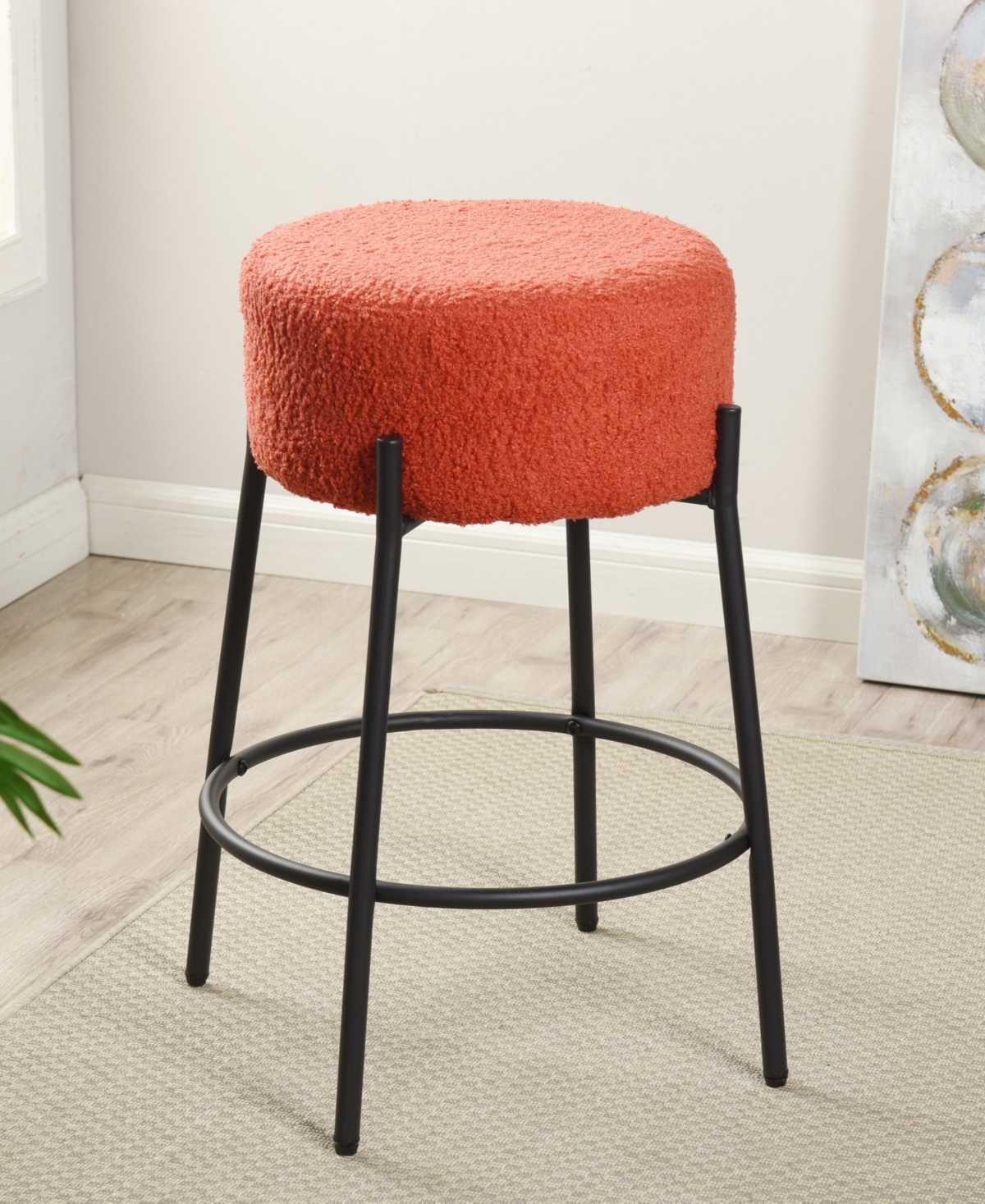 Shop Stylecraft Home Collection 29" Soloist Boucle Upholstered Minimalist Bar Stool In Tangerine