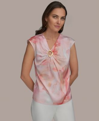 Donna Karan New York - Women's Printed V-Neck Blouse