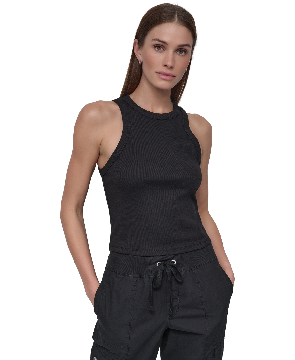 DKNY SPORT WOMEN'S RIBBED HIGH-NECK RACERBACK TANK TOP 
