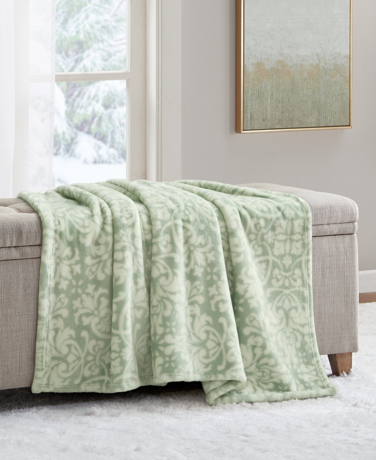 Premier Comfort Cozy Plush Printed Throw, 50" X 70", Exclusively At Macy's In Green Medallion