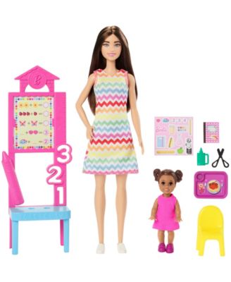 Teacher Doll with Brunette Fashion Doll, 1 Toddler Doll, & Teaching Accessories