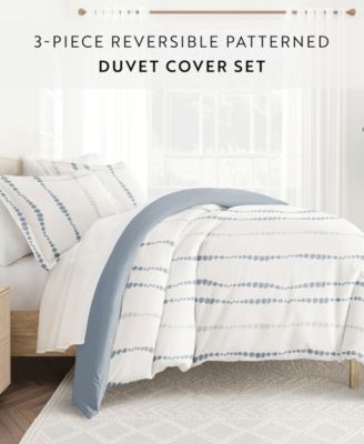 Reversible Floral & Geometric Pattern 3 piece Duvet Cover Set, Full/Queen