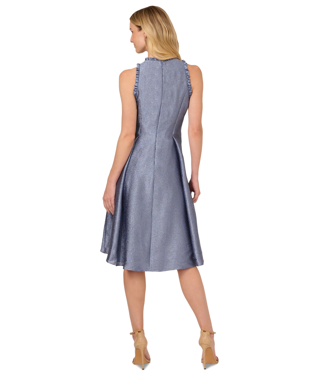 ADRIANNA PAPELL WOMEN'S RUFFLED JACQUARD HIGH-LOW DRESS 