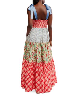 Women's Bluebell Cotton Mixed-Print Tiered Maxi Dress