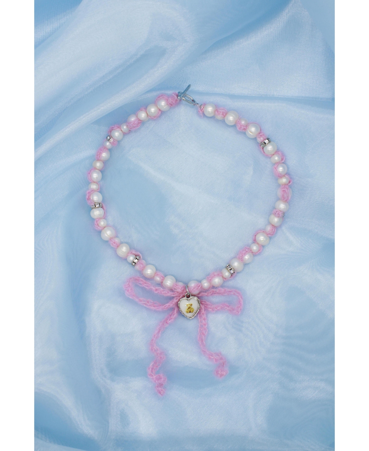 Pink Crochet Cashmere Pearls Necklace - Pink
