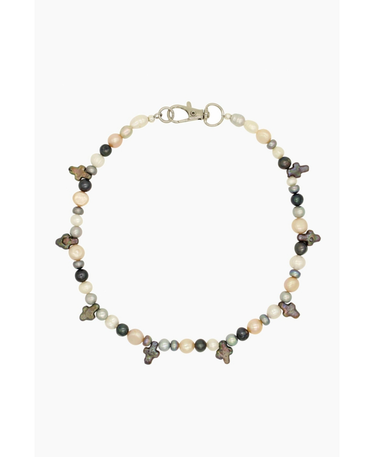 Mini Pearl Cross Necklace - Brown