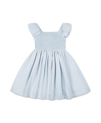 Toddler Girls Sateen Cap Sleeve Special Occasion Smocked Flower Dress