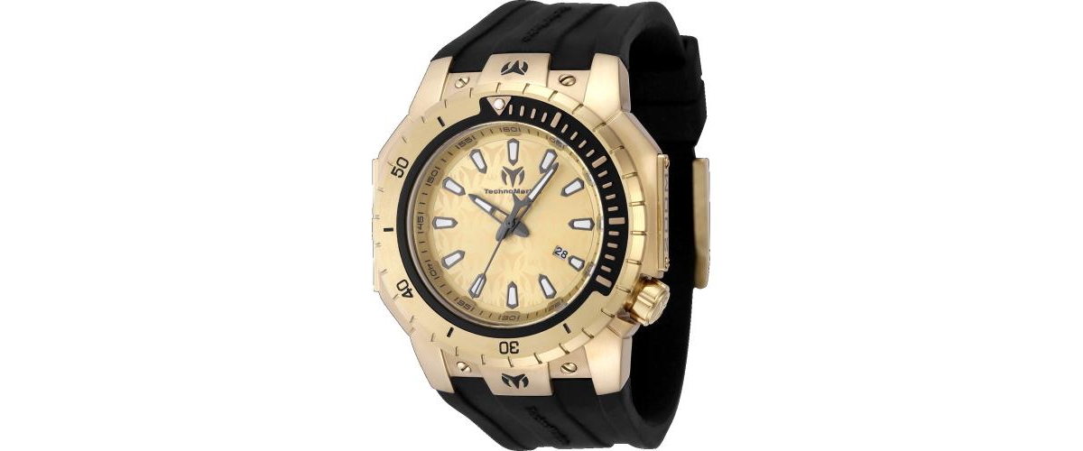 Technomarine's Men's Tm-224010 Manta Sea Quartz 3 Hand Gold Dial Watch - Black