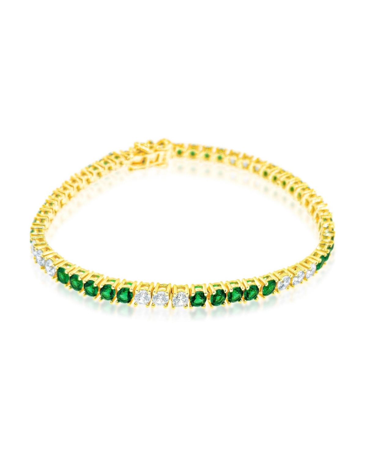 Tennis Bracelet in Yellow Gold Tone Alternating Created Emerald and Cubic Zirconia 7 inches - Gold