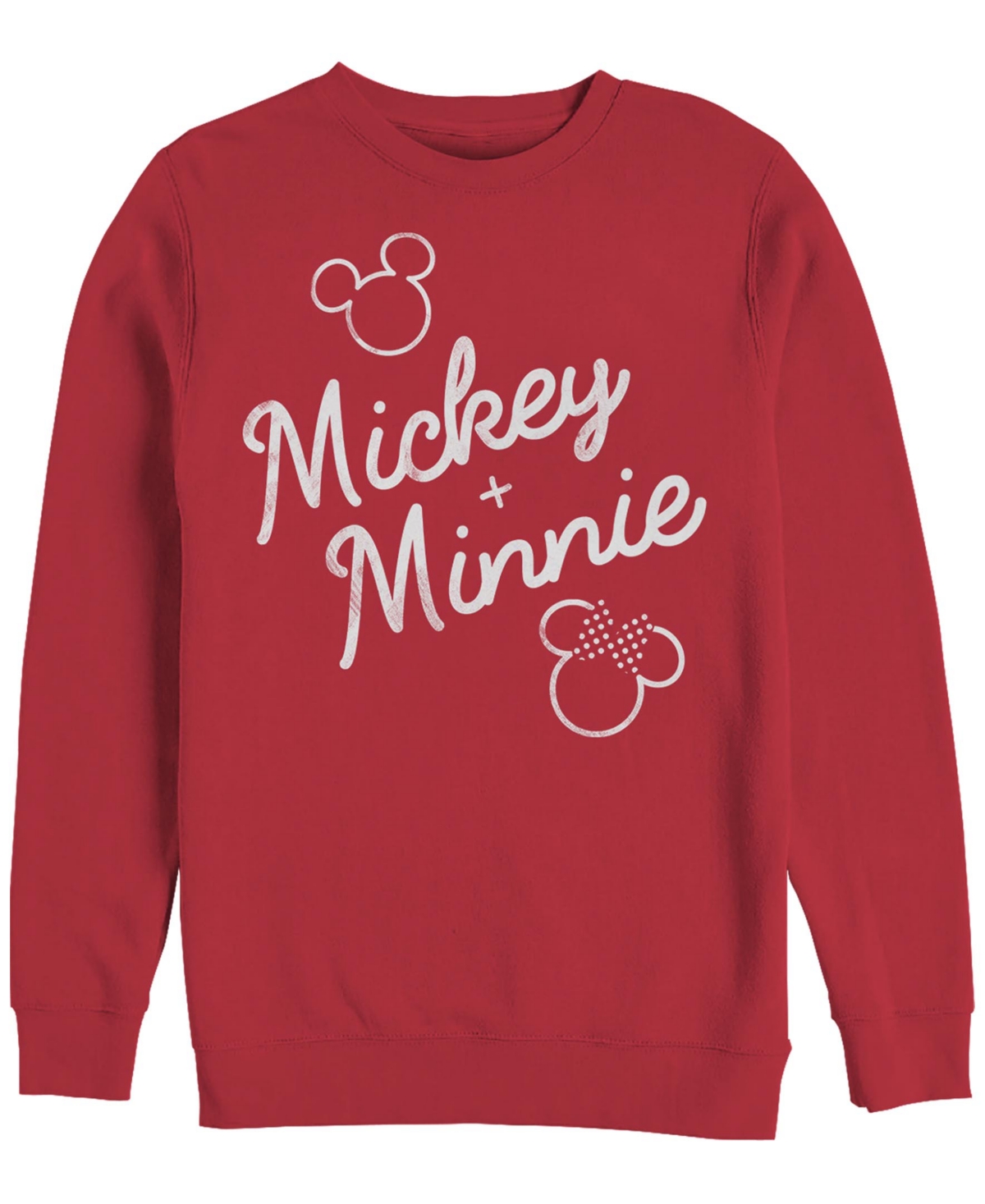 Men's Mickey & Minnie Signed Together Crew Fleece Pullover Sweatshirt - Red