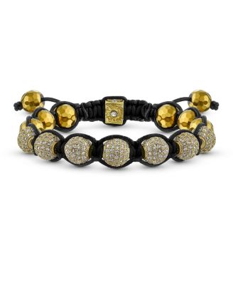 Black White Gold Tone Chain Link Bracelet with Crystal Ball Beads Cord