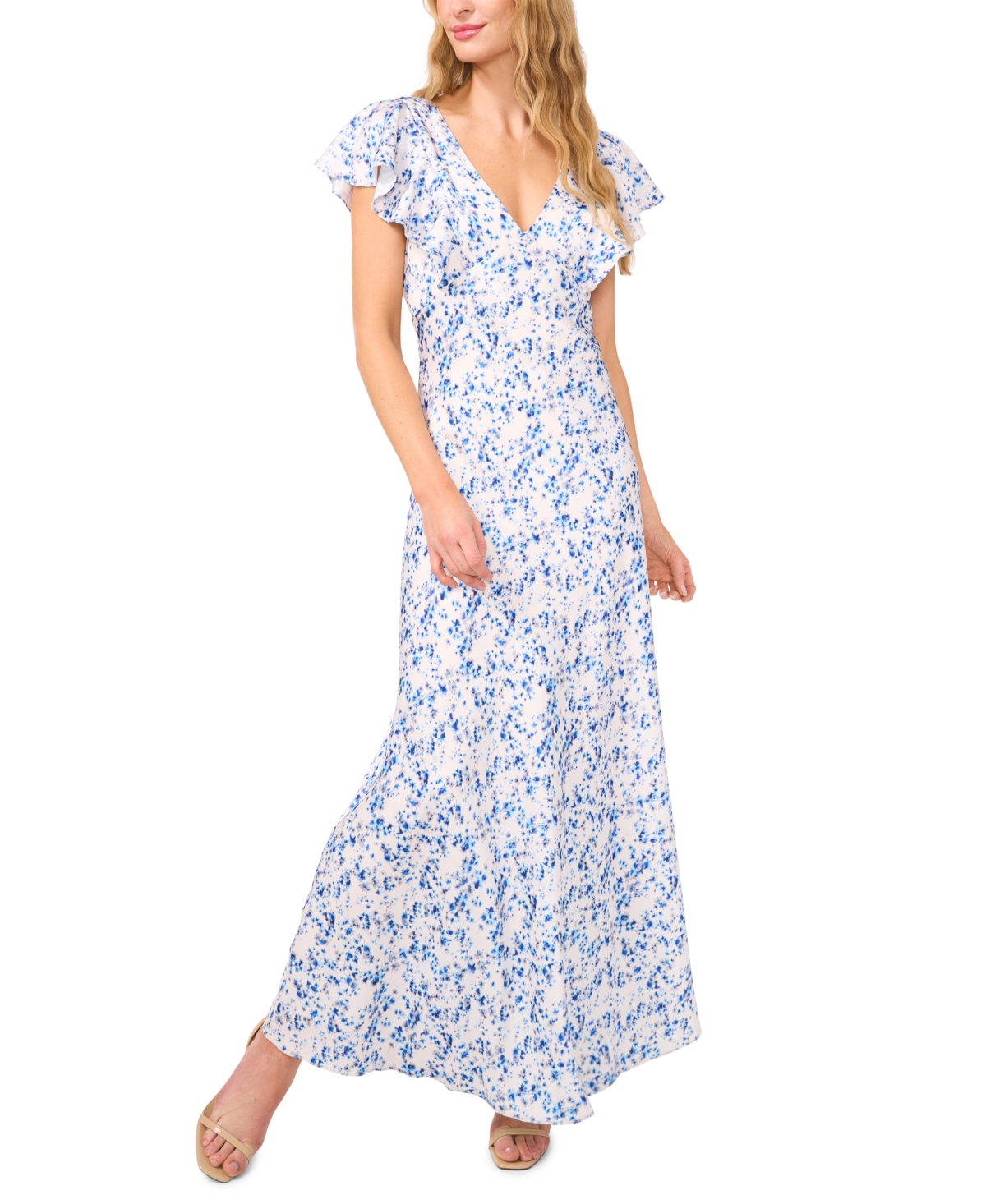 CeCe Women's Printed Short-Sleeve V-Neck Maxi Dress