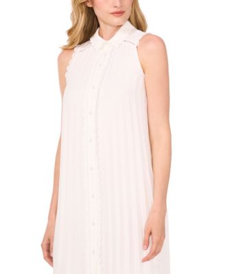 Women's Sleeveless Scalloped Pleated Button-Down Dress