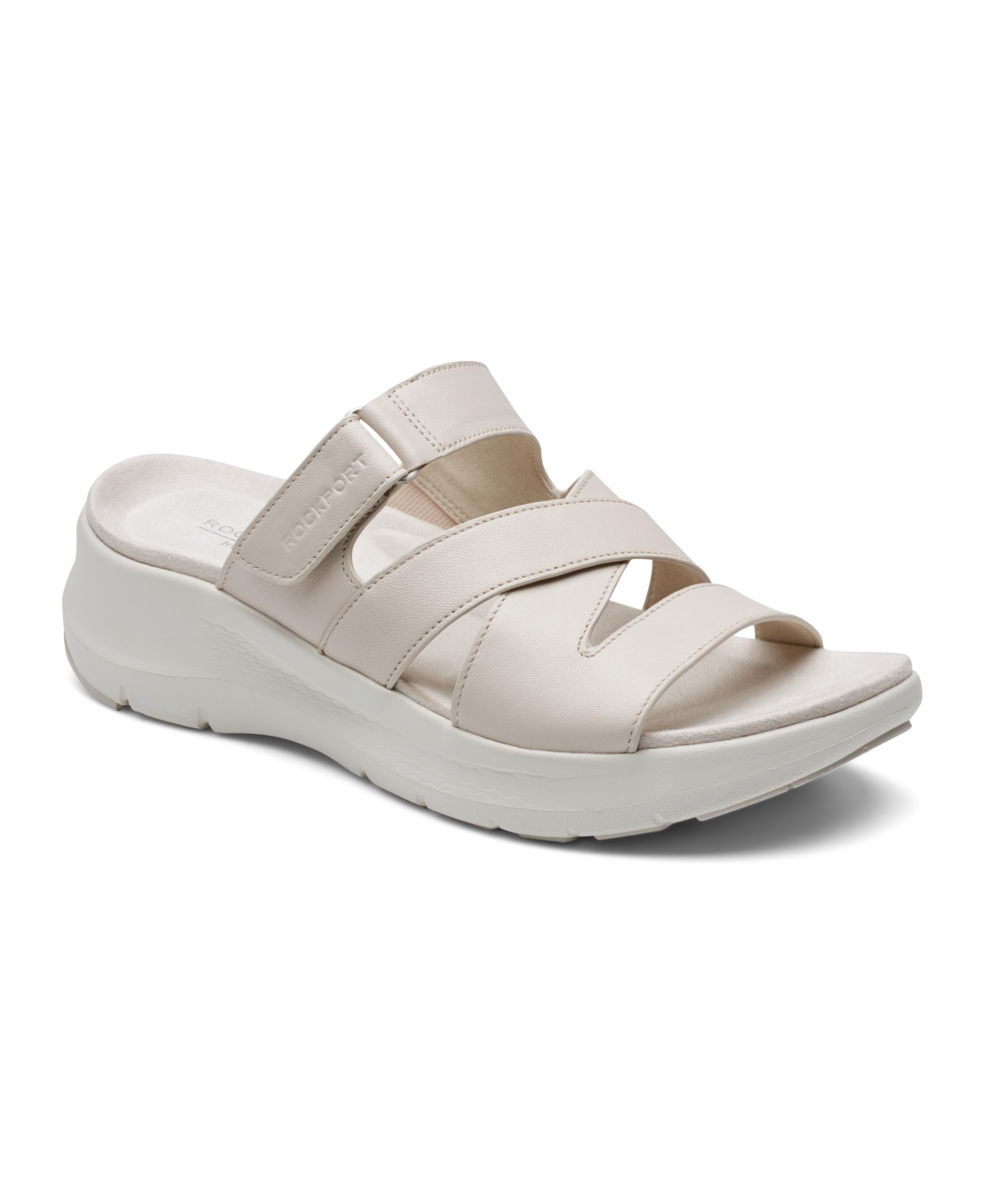 Shop Rockport Women's Qwyn Slip-on Strappy Casual Wedge Sandals In Ivory Leather