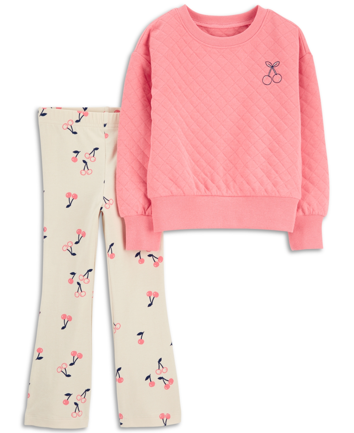 Carter's Toddler Girls Cherry Doubleknit Pullover & Flare Leggings, 2 Piece Set In Pink