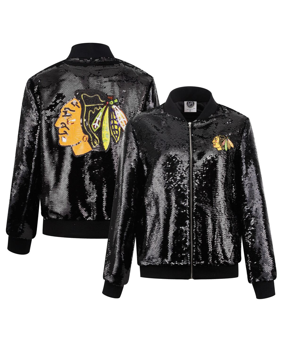 Women's Black Chicago Blackhawks Sequin Full-Zip Jacket - Black