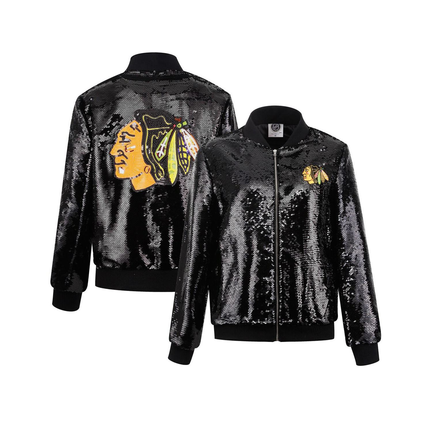 Women's Black Chicago Blackhawks Sequin Full-Zip Jacket