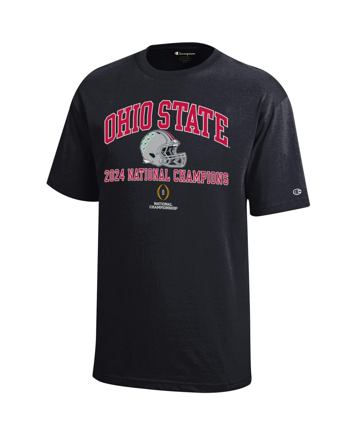 CHAMPION BIG BOYS AND GIRLS BLACK OHIO STATE BUCKEYES COLLEGE FOOTBALL PLAYOFF 2024 NATIONAL CHAMPIONS T-SHIR 