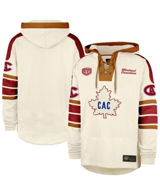 '47 Brand - Men's Cream Montreal Canadiens Blue Line Heritage Lacer Pullover Hoodie