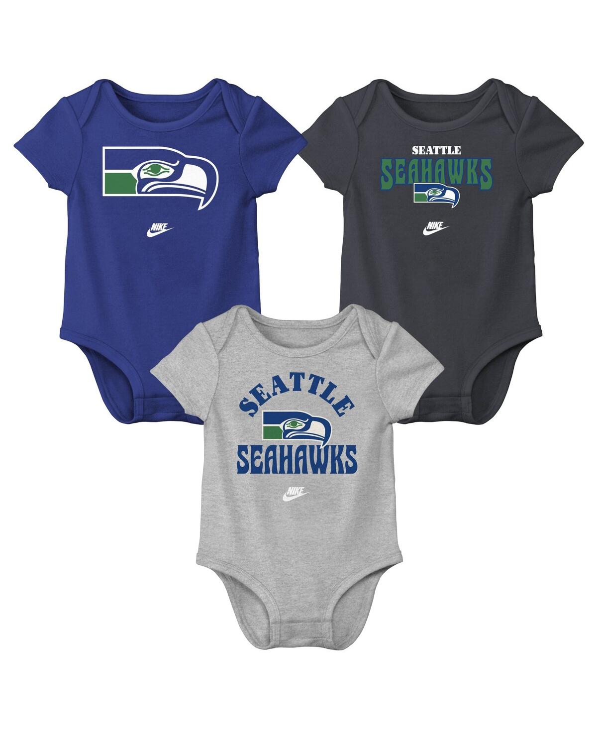 Nike Baby Boys And Girls Seattle Seahawks Rewind 3-pack Bodysuit In Royal